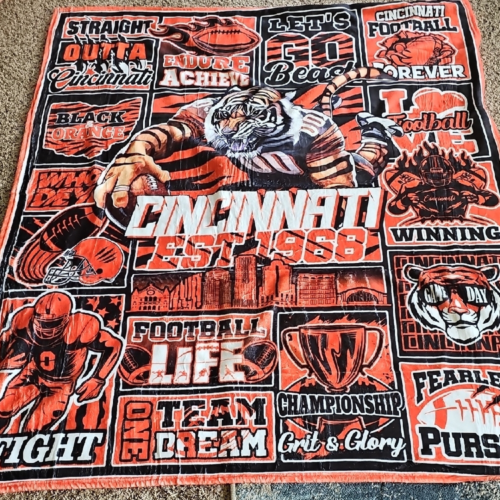 Cincinnati Football Throw Blanket - Orange and Black